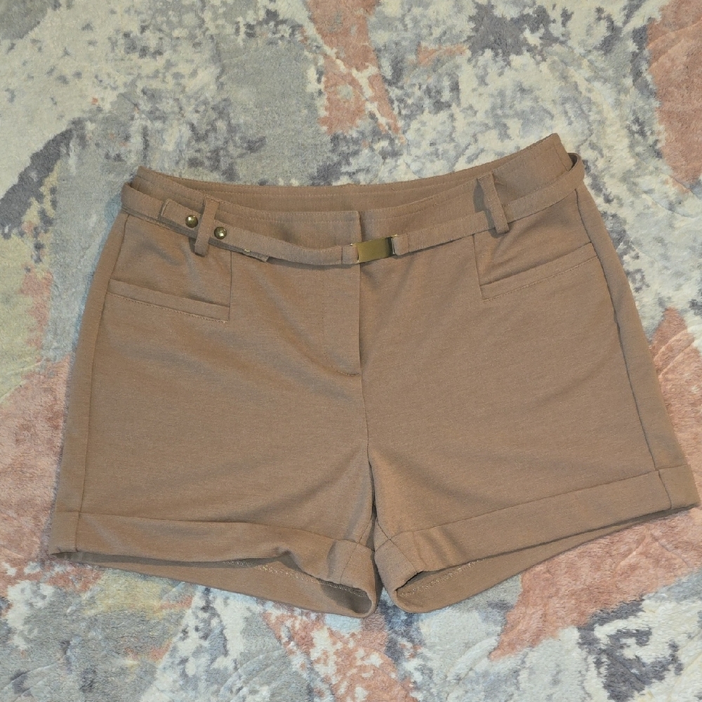 Jennifer Lopez Tan Bermuda Shorts Tailored Cotton Blend